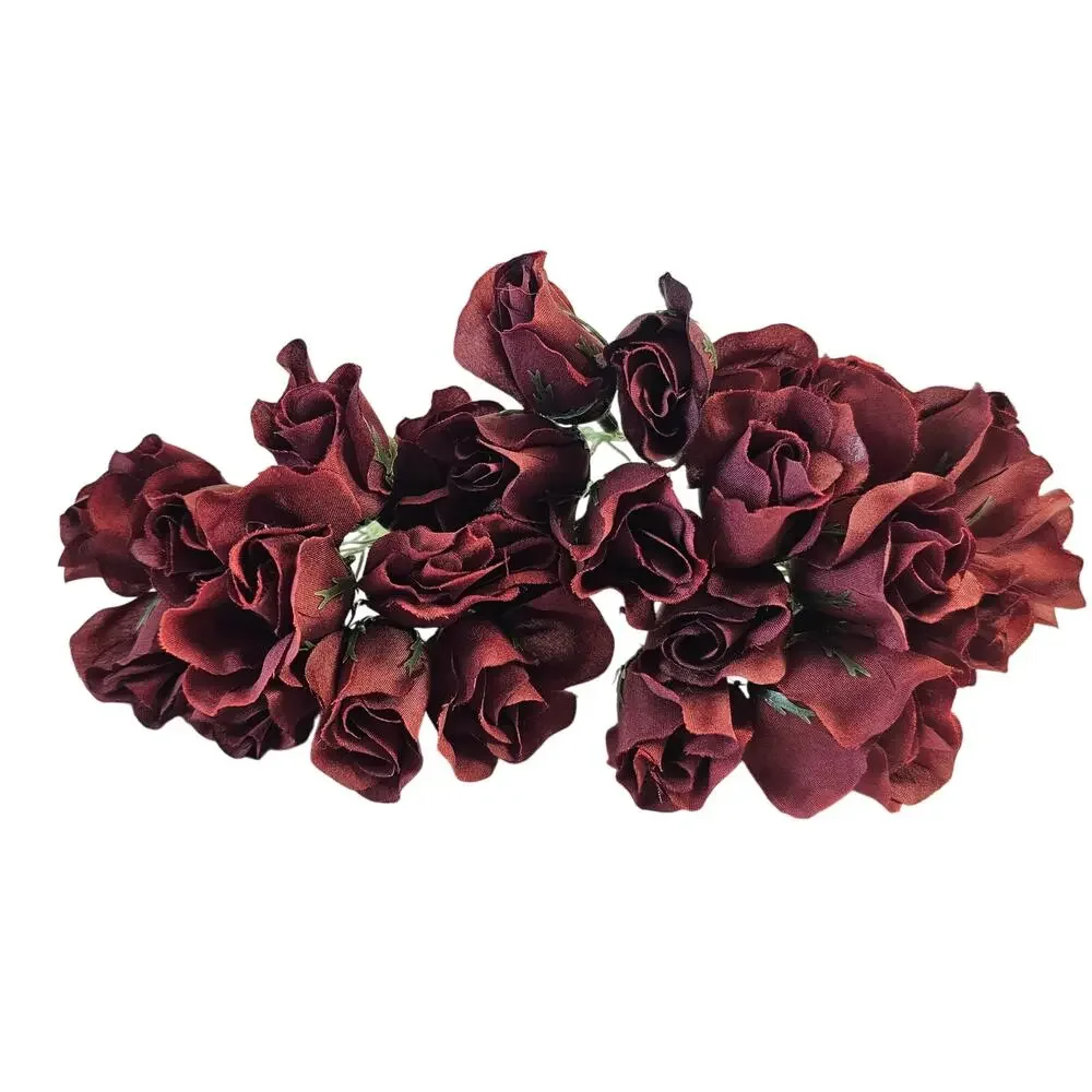 28 Burgundy Silk Rose Picks 1-inch Artificial Flowers Wedding Craft Floral Decor